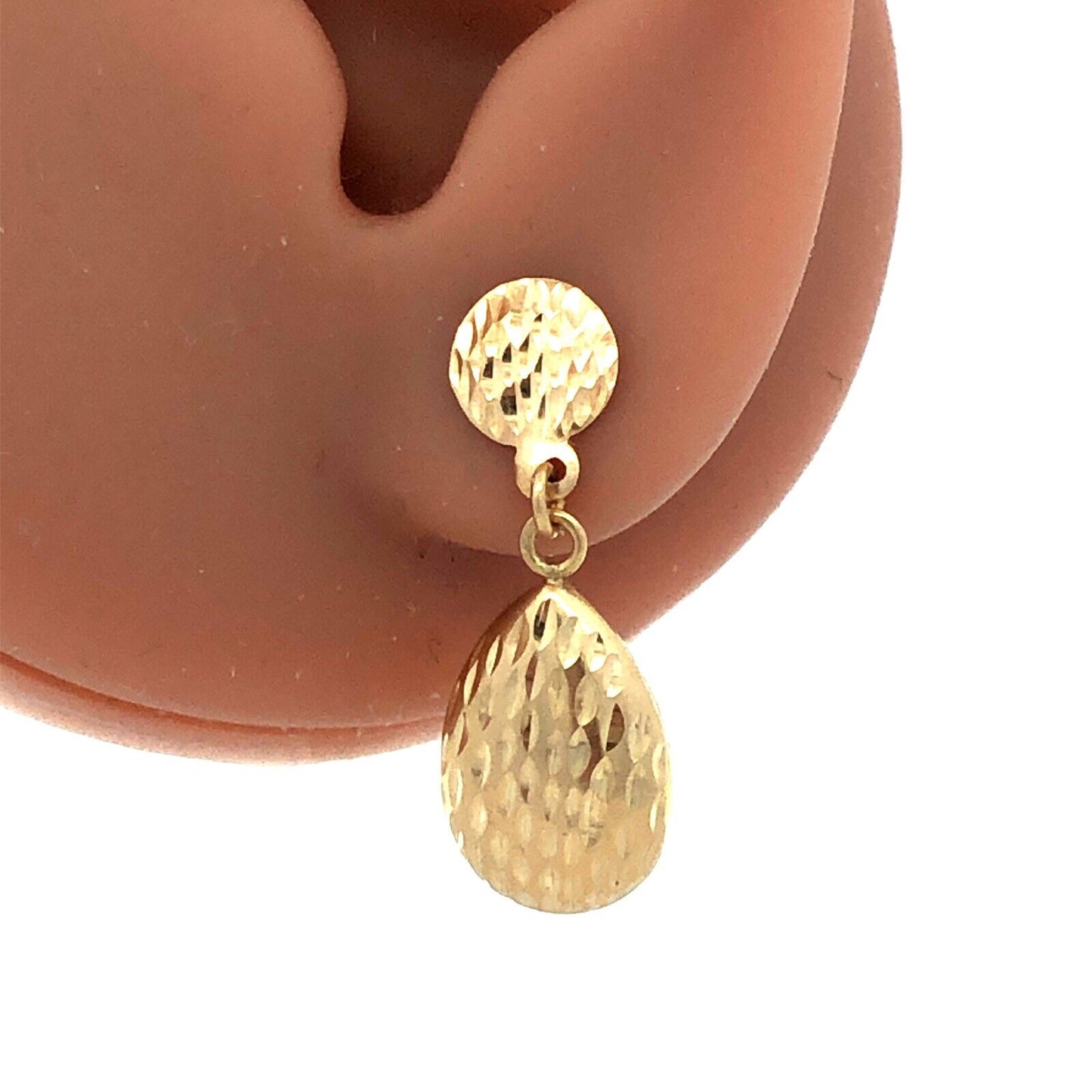 Designer SLC 14K Yellow Gold Textured Teardrop Drop Dangle Stud Earrings