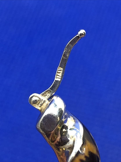 925 Sterling Silver Cheetah Print Enamel Twist Statement Hoop Earrings