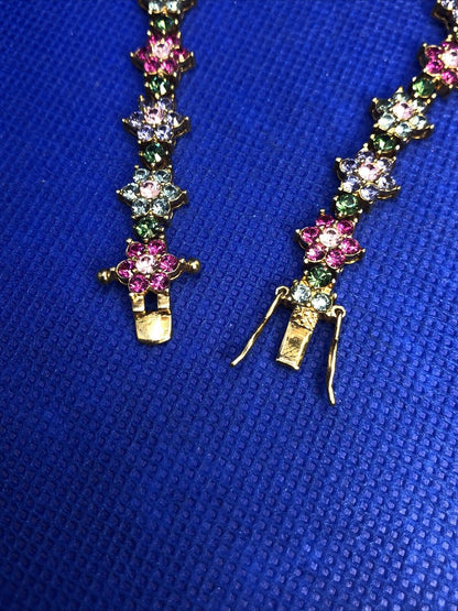 Joan Rivers Gold Tone Colorful Cubic Zirconia Flowers Bracelet