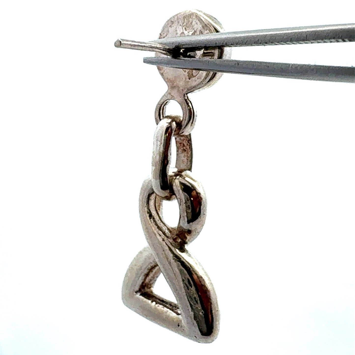 Estate 925 Sterling Silver Modernist Polished Twist Triangle Drop Post Earrings