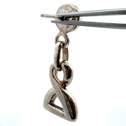 Estate 925 Sterling Silver Modernist Polished Twist Triangle Drop Post Earrings