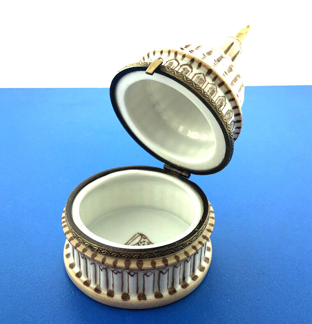 Limoges France Rochard Peint Main Porcelain Capitol Rotundra Trinket Pill Box