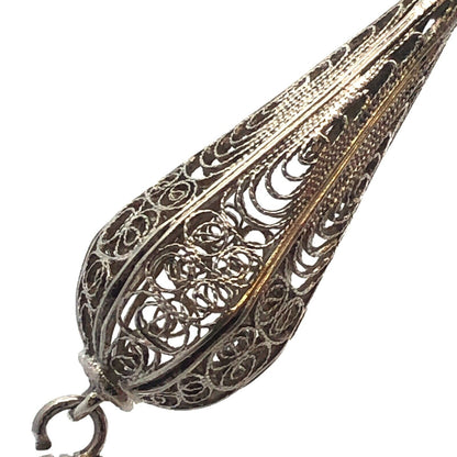 Vintage 925 Sterling Silver Intricate Filigree Floral Dangle Screw Back Earrings