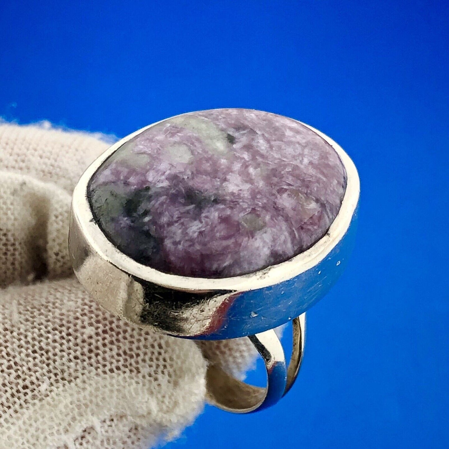 Estate Sterling Silver 925 Ruby In Zoisite Oval Cabochon Statement Ring