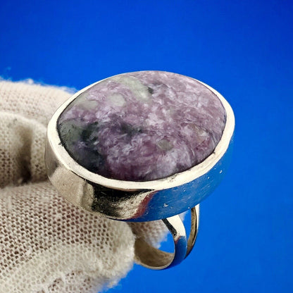 Estate Sterling Silver 925 Ruby In Zoisite Oval Cabochon Statement Ring