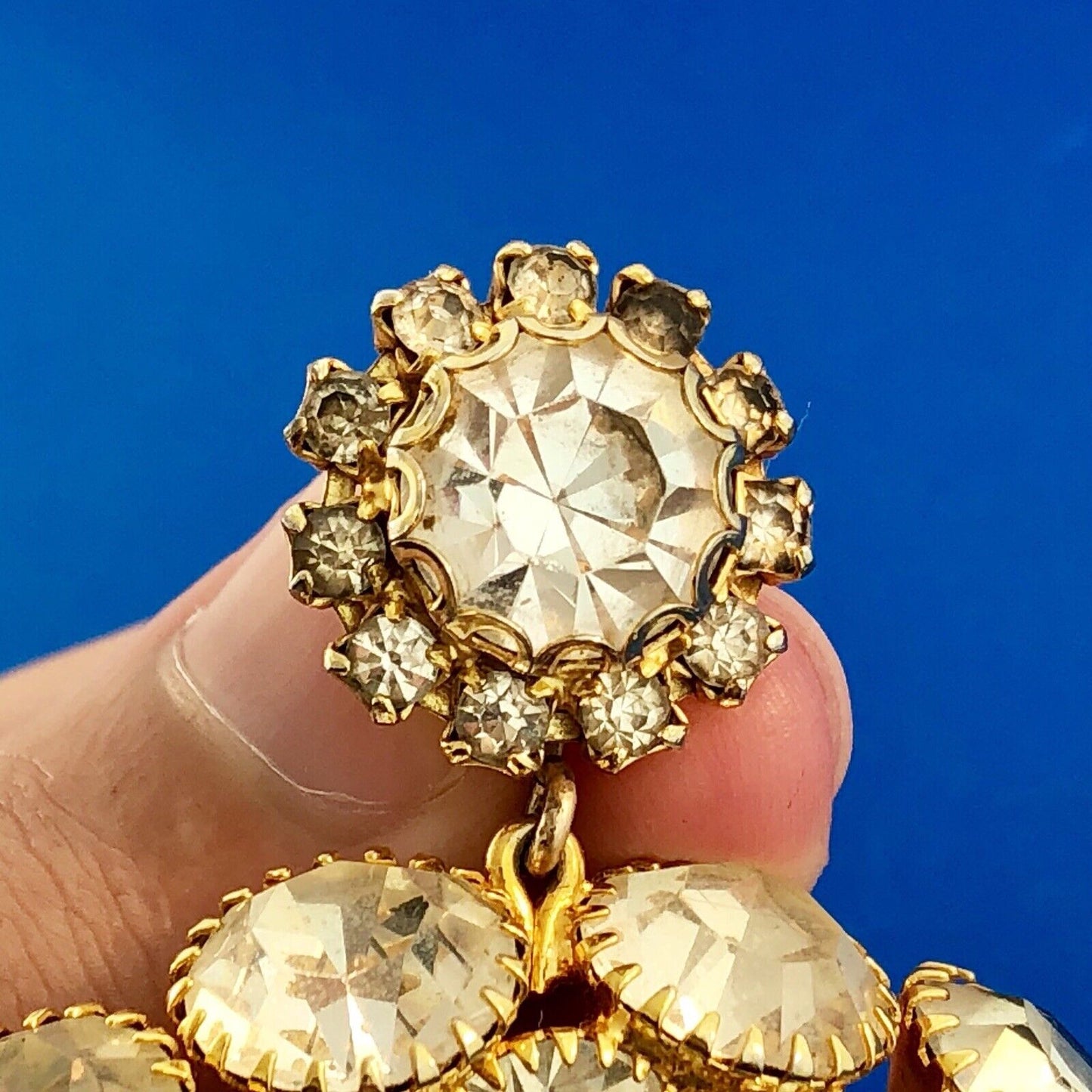 Extravagant Gold Tone Runway Rhinestone Statement Hoop Clip Glamour Earrings