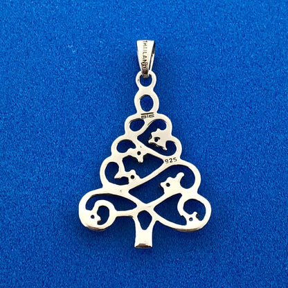 Stunning Sterling Silver 925 Round Cut Diamond Evergreen Christmas Tree Pendant