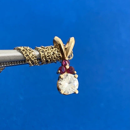 Vintage 14K Yellow Gold Diamond Ruby Accented Pendant Necklace