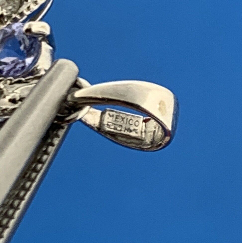 Designer Mexico 14K White Gold Tanzanite Diamond Accented Wreath Pendant