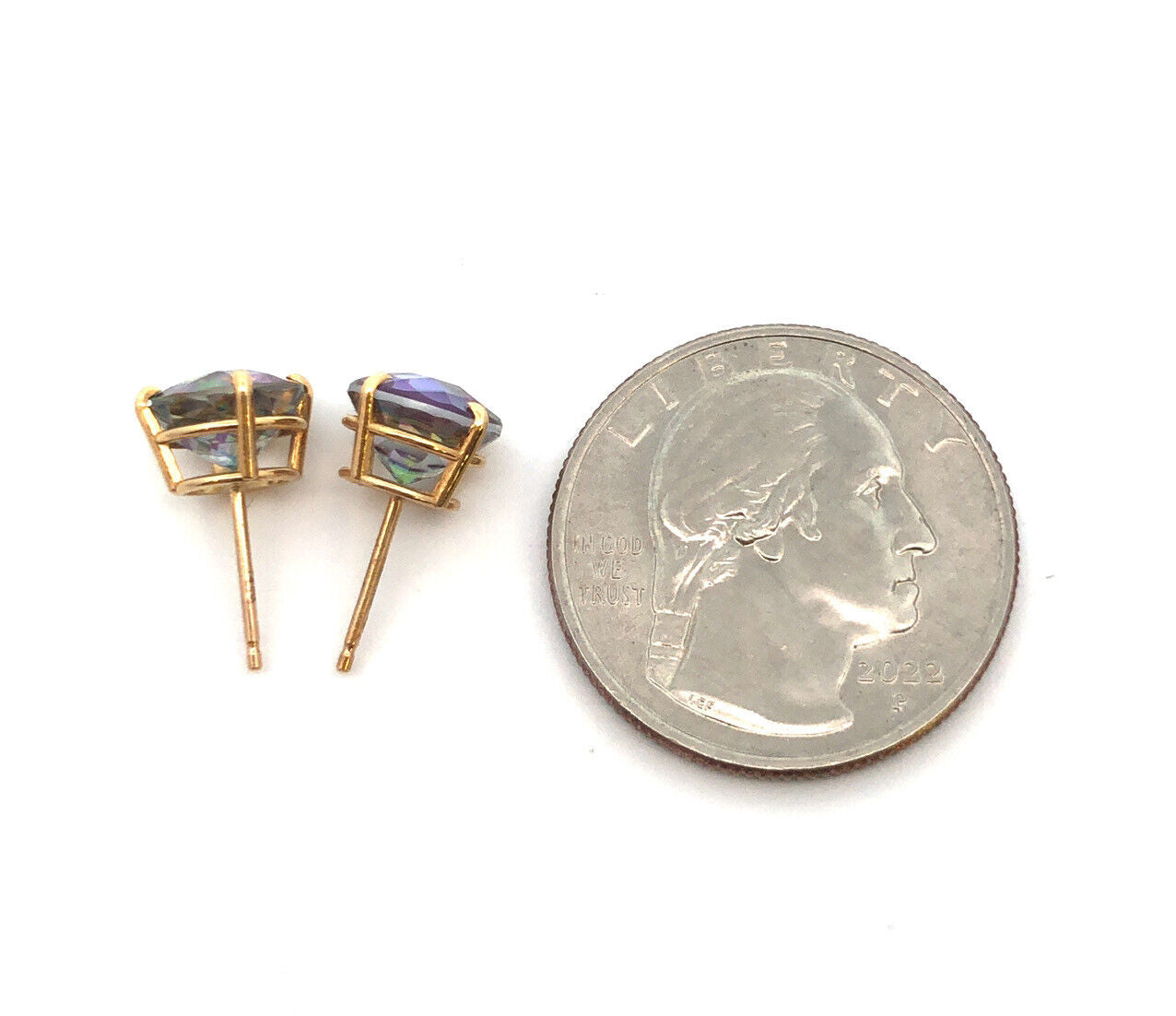 14K Yellow Gold Oval Mystic Topaz Power Protection Stud Earrings