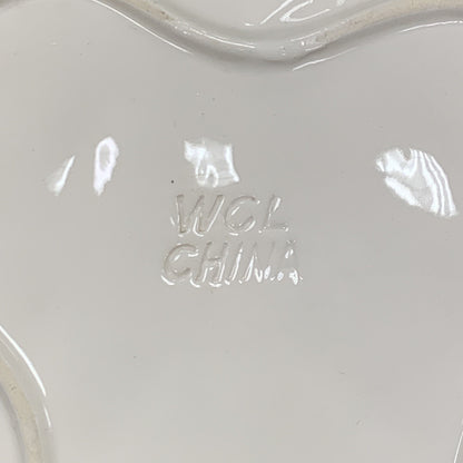 WCL China Set Of Two White Gold Rimmed Leaf Dip Candy Plate Bowl Dish