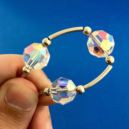 Stunning 925 Sterling Silver Aurora Borealis Cyrstal Bead Bracelet Necklace Set