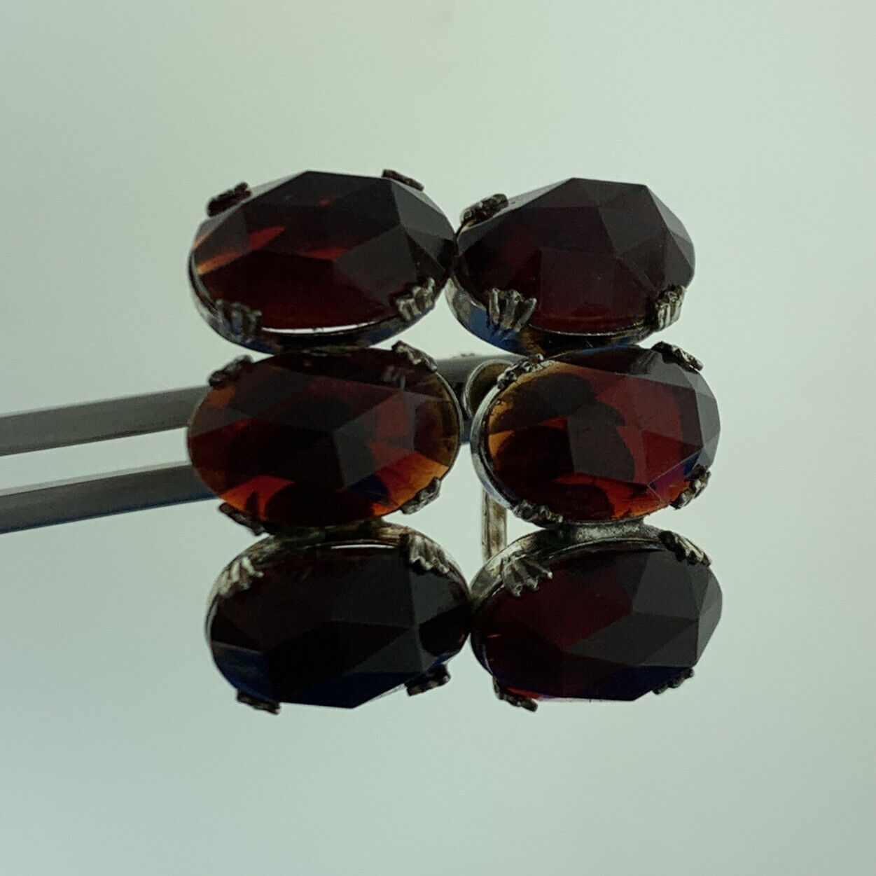 Mid Century 925 Sterling Silver Red Glass Statement Screw Back Stud Earrings