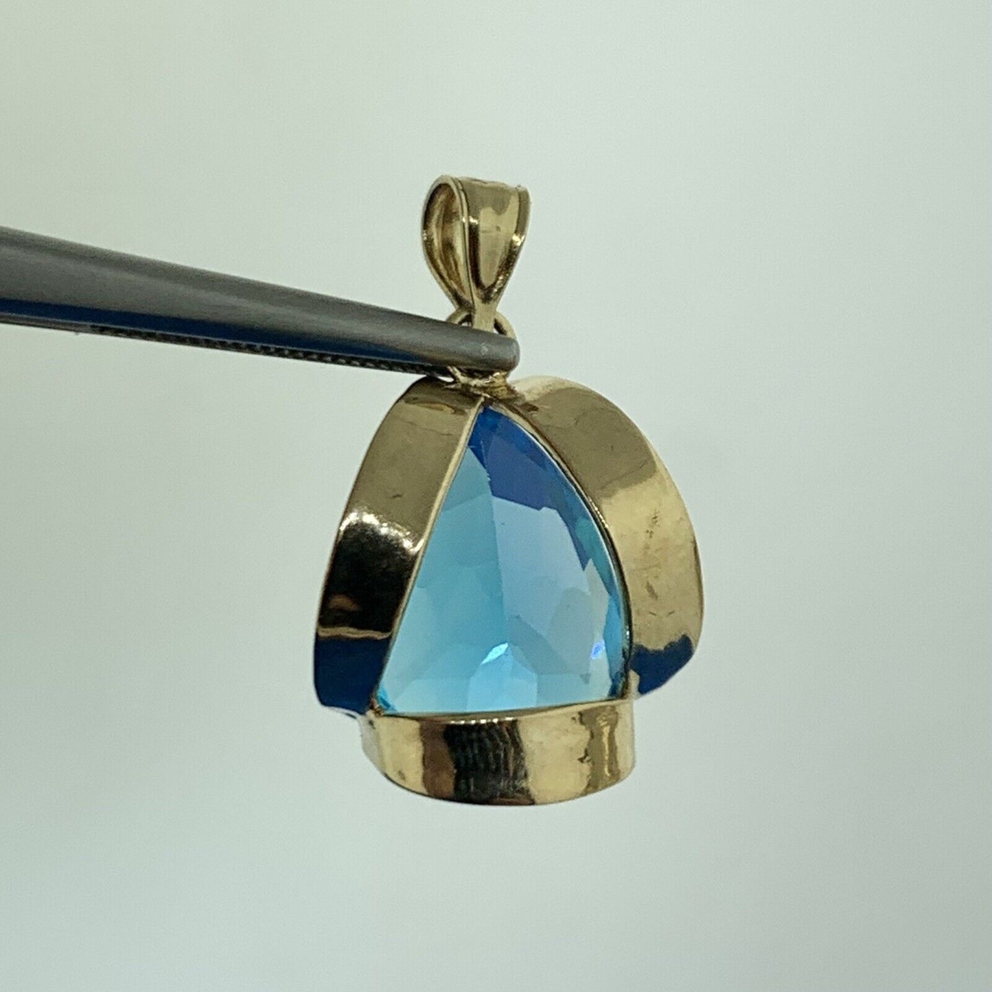 Designer 14K Yellow Gold Teal Sapphire Pear Solitaire Drop Pendant