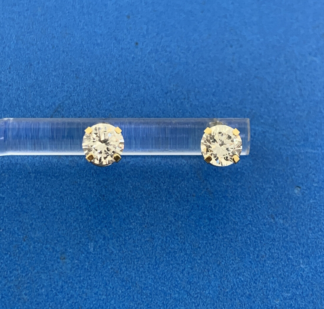 Jacmel Mauritius JCM 14K Yellow Gold Diamonique Cubic Zirconia CZ Stud Earrings