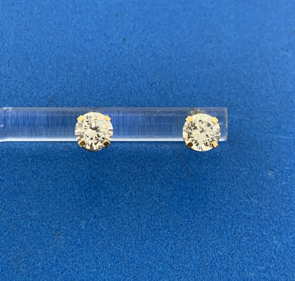 Jacmel Mauritius JCM 14K Yellow Gold Diamonique Cubic Zirconia CZ Stud Earrings