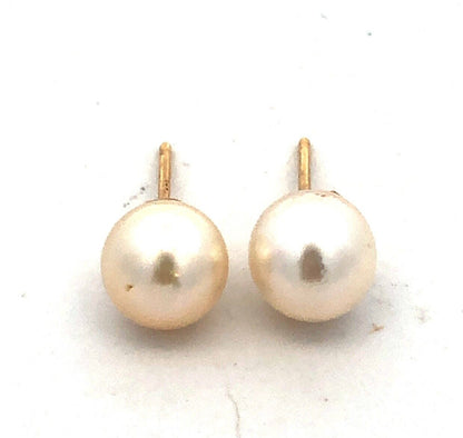 Estate 14K Yellow Gold Round White Pearl June Anniversary Stud Earrings