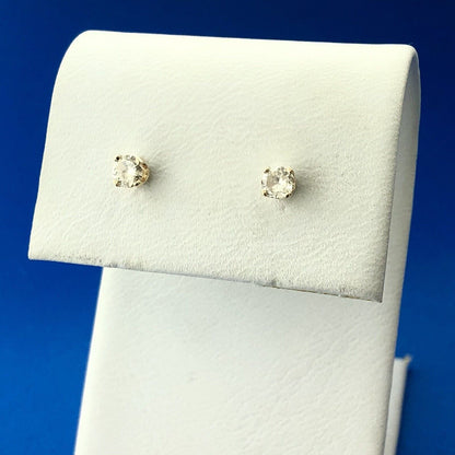 Estate Designer 14K Yellow Gold Round Diamond Pierced Starter Stud Earrings