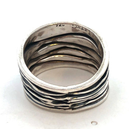 Designer Letty G Sterling Silver Pearl Solitaire Modernist Wide Cigar Band Ring