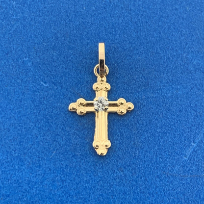 Charming 14K Yellow Gold Cubic Zirconia Cross Communion Petite Charm Pendant
