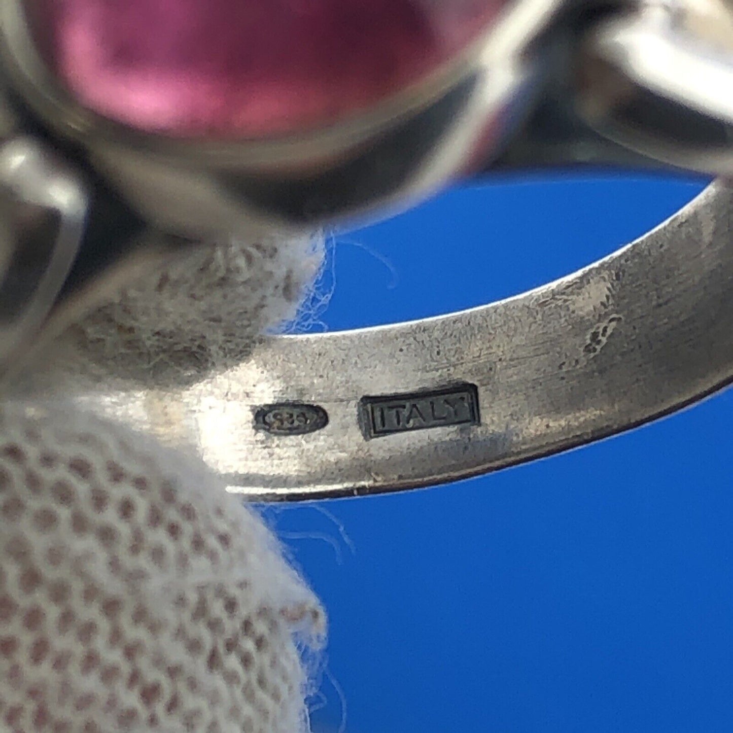 Estate Italy 925 Sterling Silver Amethyst Cabochon Belt Buckle Design Ring