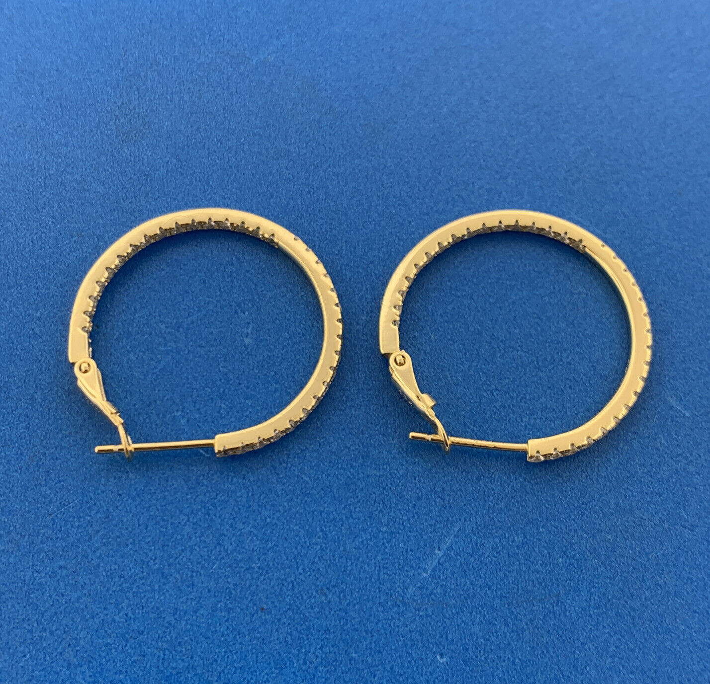 Estate Vermeil Sterling Silver 925 Sparkling CZ Double Sided Hoop Earrings