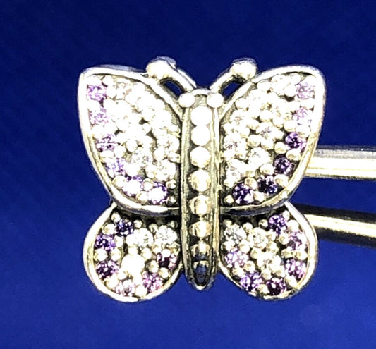 Retired PANDORA ALE 925 Sterling Silver White & Purple CZ Butterfly Charm 791257