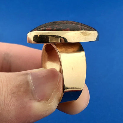 Modernist 14K Yellow Gold Oval Red And Black Gemstone Statement Cocktail Ring