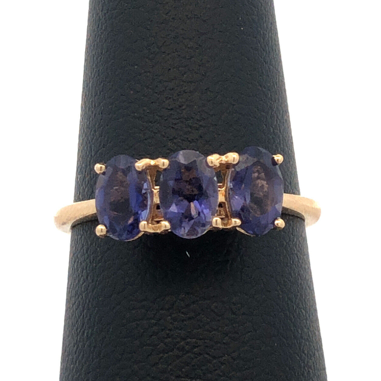 Designer 14K Yellow Gold Oval Purple Tanzanite Trio Anniversary Band Ring