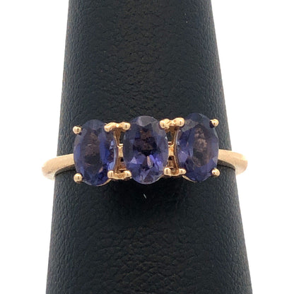 Designer 14K Yellow Gold Oval Purple Tanzanite Trio Anniversary Band Ring