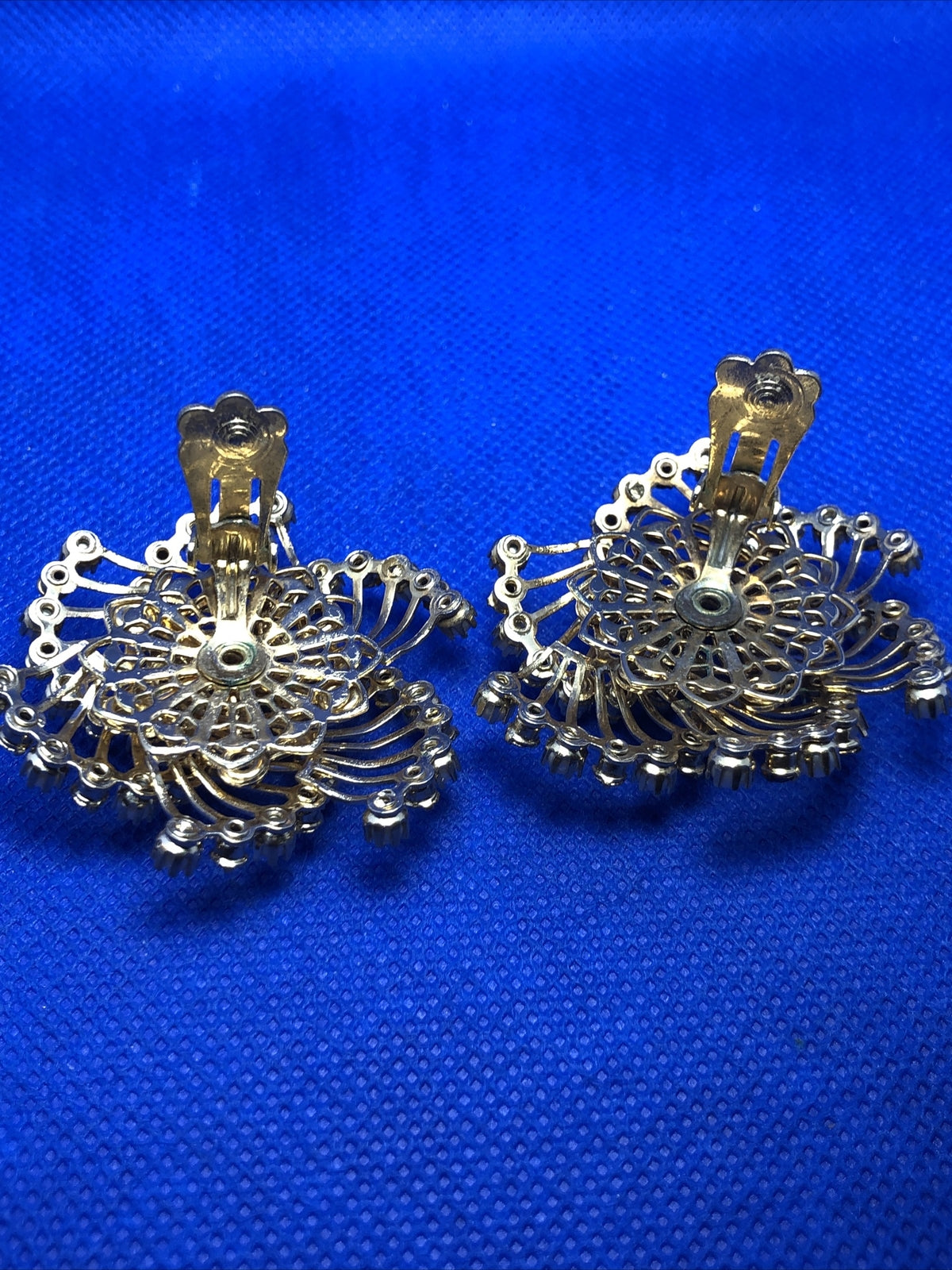 Vintage 1960's Runaway Couture Faux Pearl Rhinestone Pinwheel Statement Earrings