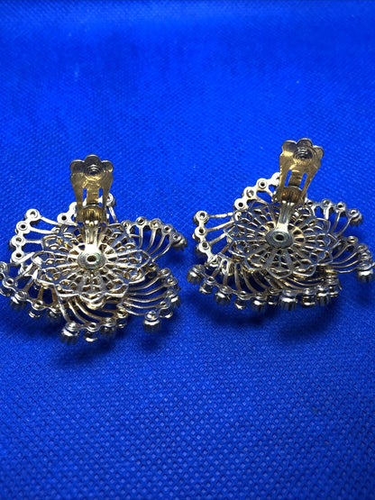 Vintage 1960's Runaway Couture Faux Pearl Rhinestone Pinwheel Statement Earrings