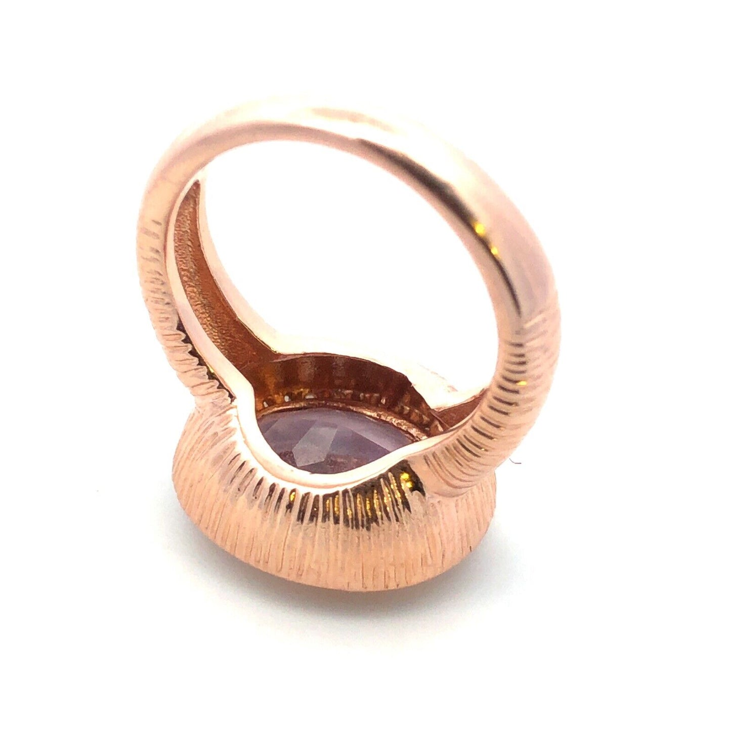 Designer 14K Rose Gold Oval Amethyst Diamond Halo Statement Size 7 Cocktail Ring