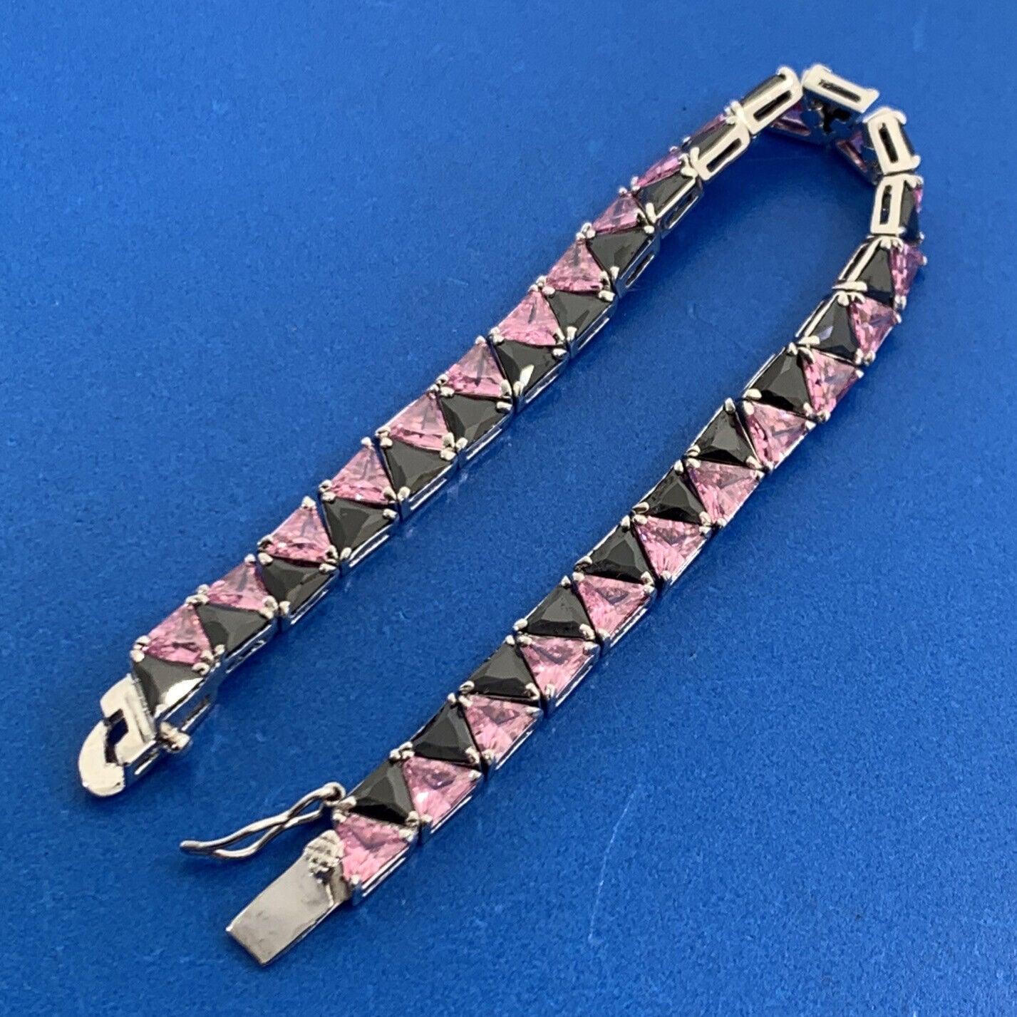 Designer UTC Pink Cubic Zirconia Black Onyx 925 Sterling Silver Tennis Bracelet