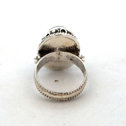 Vintage 925 Sterling Silver Oval Cabochon Rainbow Moonstone Statement Dome Ring