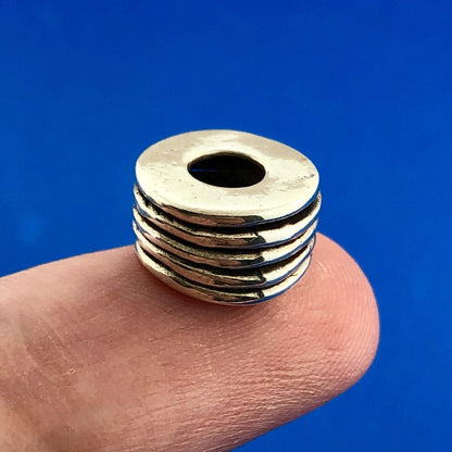 Designer SI 925 Sterling Silver Stacked Disc Tire Slide Bracelet Spacer Charm