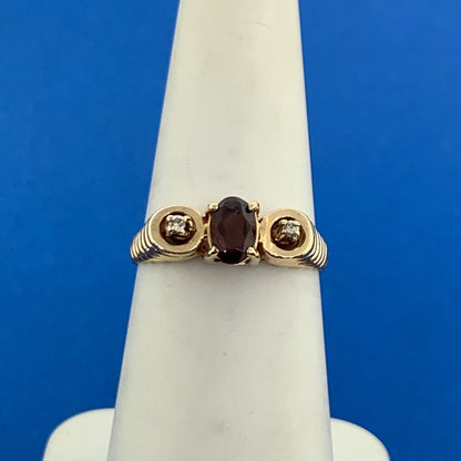 Designer 14K Yellow Gold Oval Garnet Diamond Accent Egyptian Style Ring