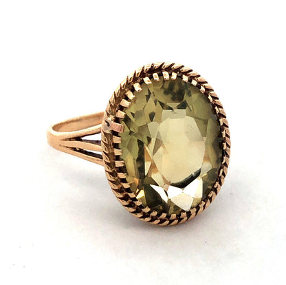 Vintage Siffari 14K Yellow Gold Oval Green Amethyst Solitaire Cocktail Ring