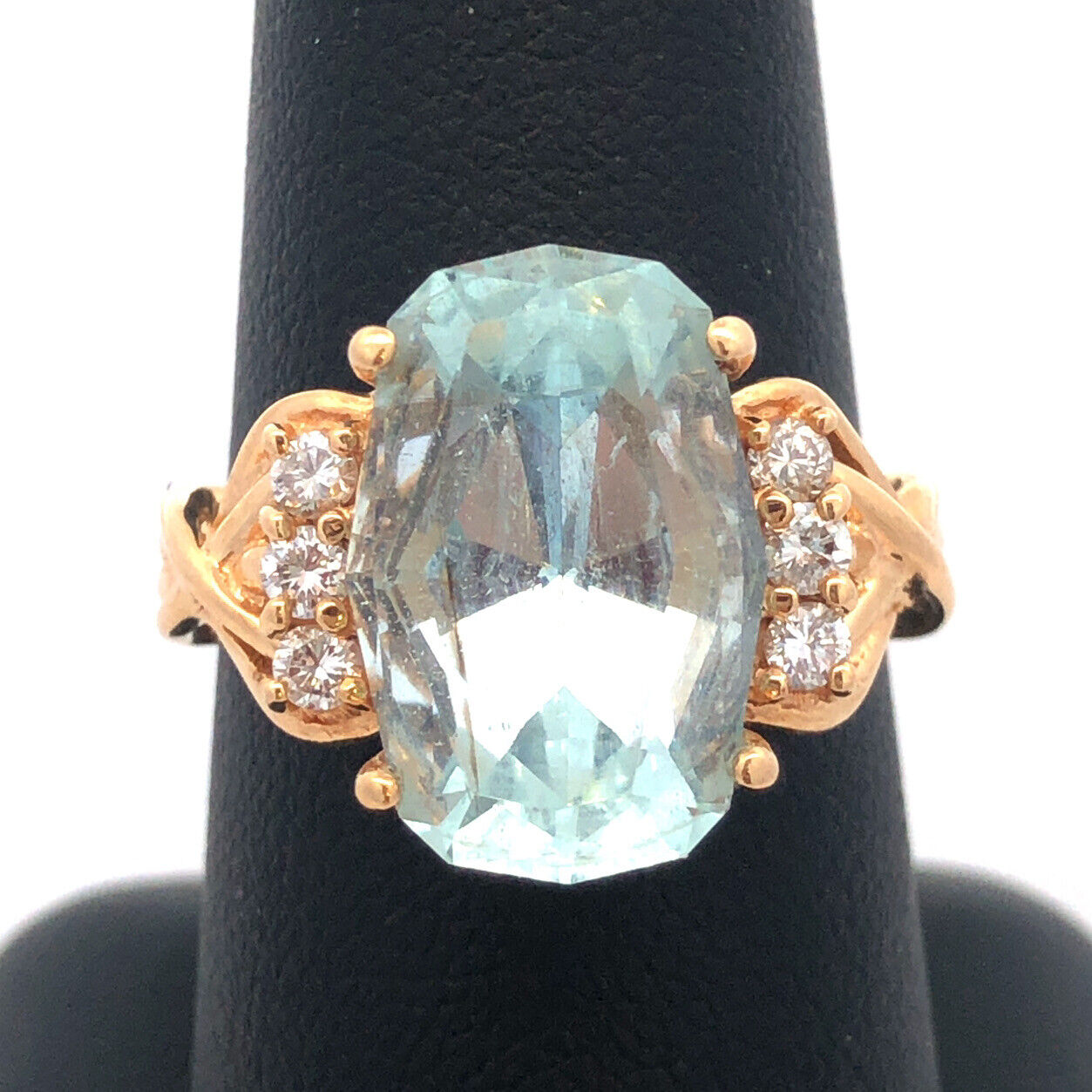 Designer 14K Yellow Gold Blue Topaz Diamond Statement Cocktail Ring Size 8.25