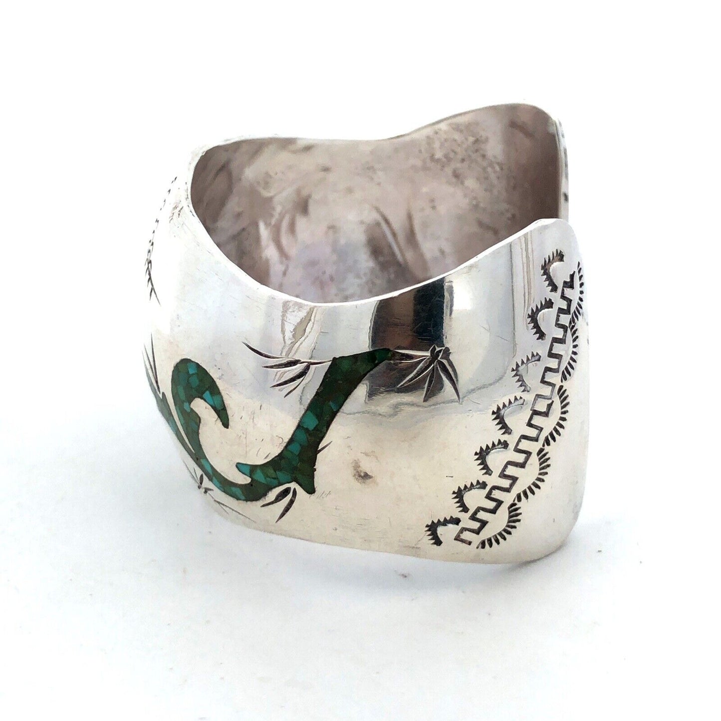 Native American BT 925 Sterling Silver Turquoise Coral Storyteller Cuff Bracelet