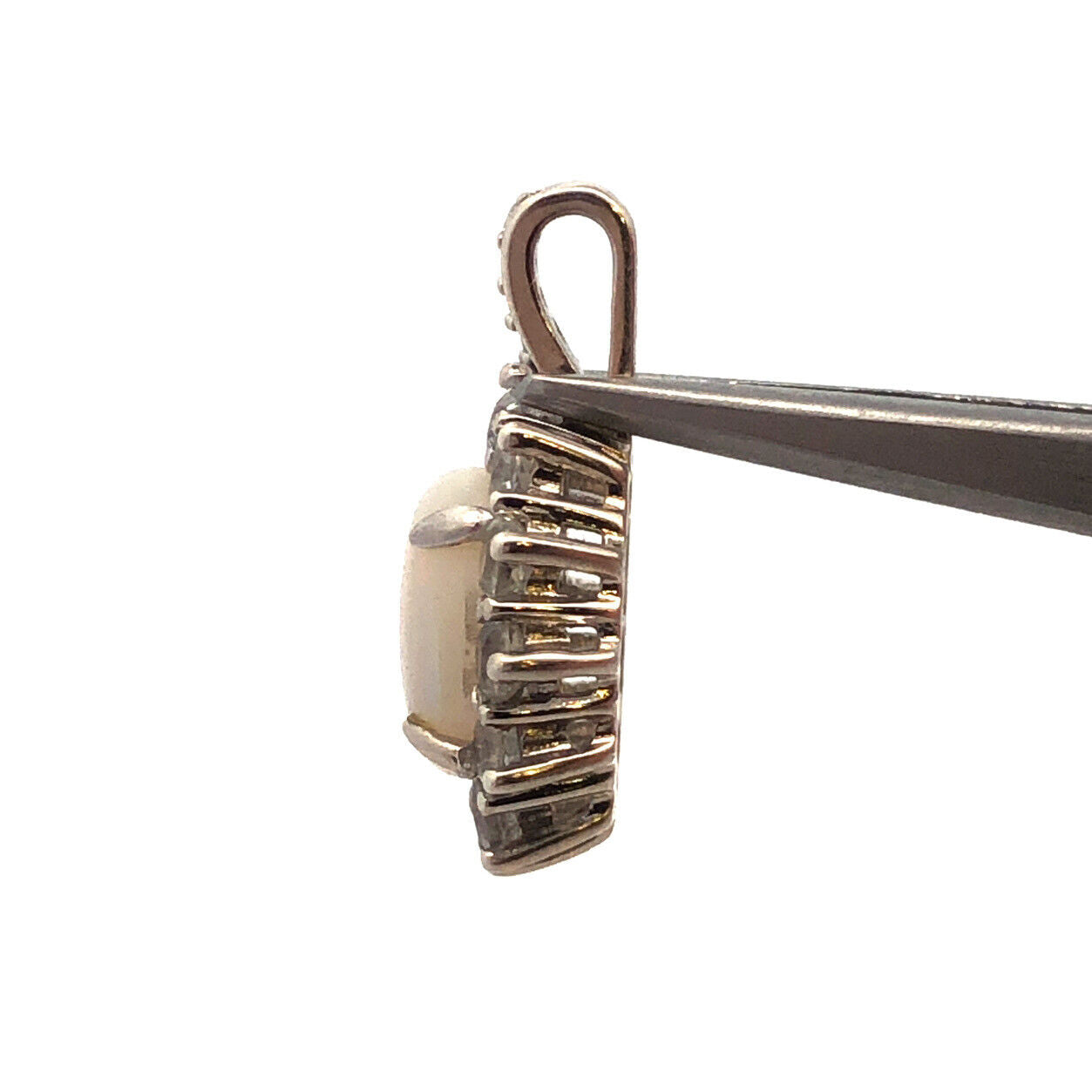 Designer CN 925 Sterling Silver Oval White Opal White Topaz Diamond Pendant