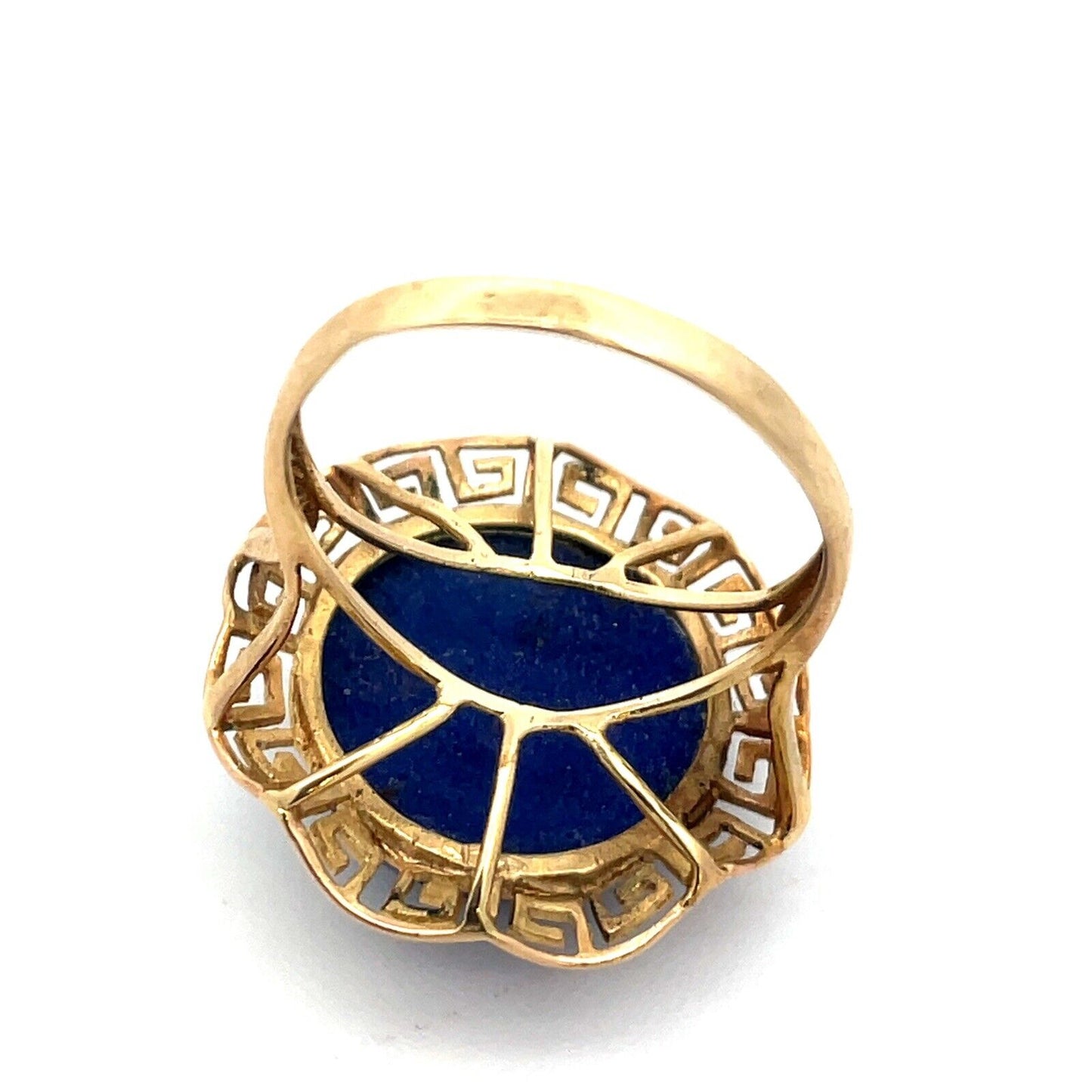 Designer 14K Yellow Gold Lapis Lazuli Cabochon Statement Cocktail Ring