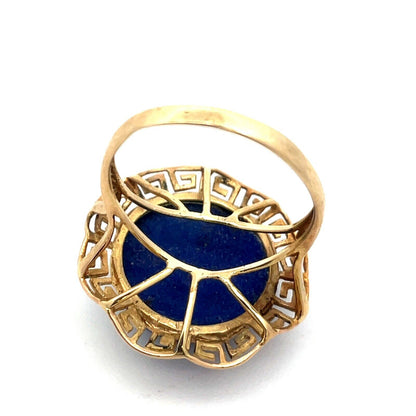 Designer 14K Yellow Gold Lapis Lazuli Cabochon Statement Cocktail Ring
