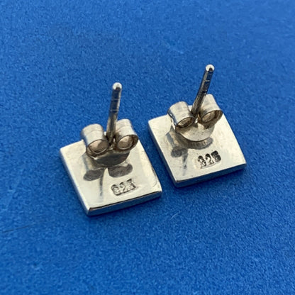 Vintage 925 Sterling Silver Checkerboard Cross Square Disc Stud Earrings