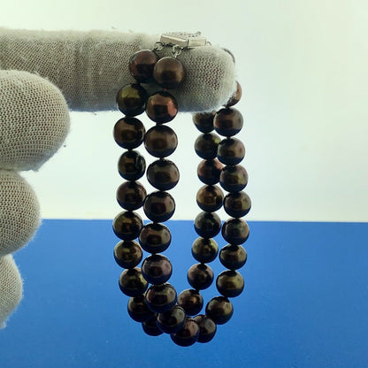 Beautiful 925 Sterling Silver Bronze Chocolate Pearl Double Strand Bracelet