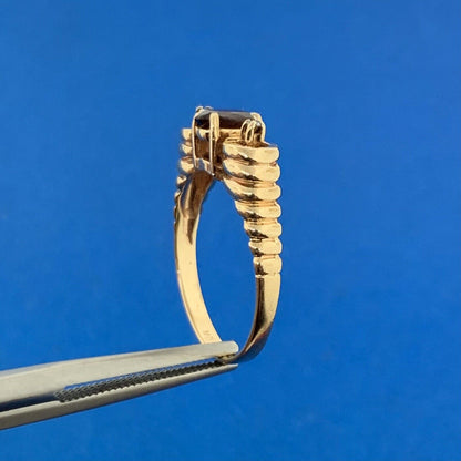 Designer 14K Yellow Gold Oval Garnet Diamond Accent Egyptian Style Ring