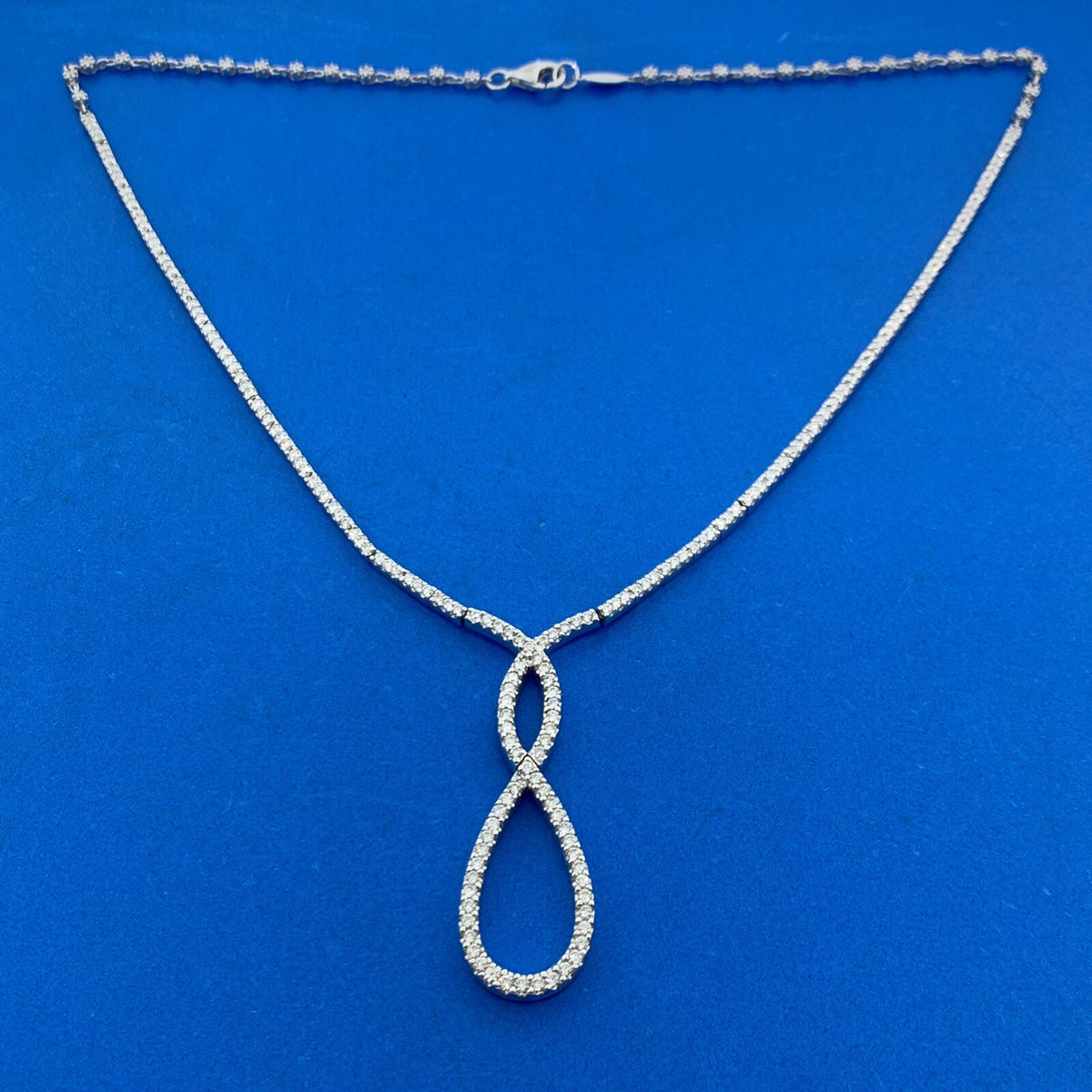 Gabriel Co 14K White Gold Diamond Encrusted Infinity Eternity Statement Necklace