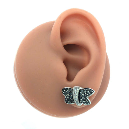 Designer 10K White Gold Round Sapphire Diamond Butterfly Statement Stud Earrings