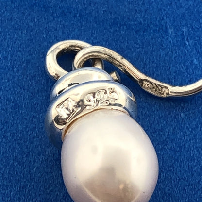 Stunning Sterling Silver 925 Elongated White Pearl Bulb Dangle Hook Earrings