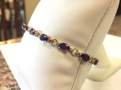 10k Yellow Gold Oval Amethyst February Birthday Anniversary Tennis Bracelet